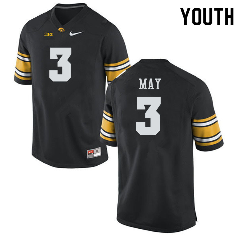 Youth #3 Carson May Iowa Hawkeyes College Football Alternate Jerseys Sale-Black - Click Image to Close